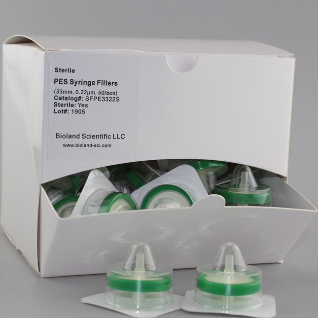 33mm PES Syringe Filters, Sterile, 0.22um Pore Size (50 Count)