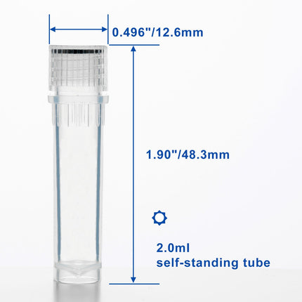 2.0 ml Screw Cap Centrifuge Tubes, Self-Standing, Clear (Sterile, 500 Count)