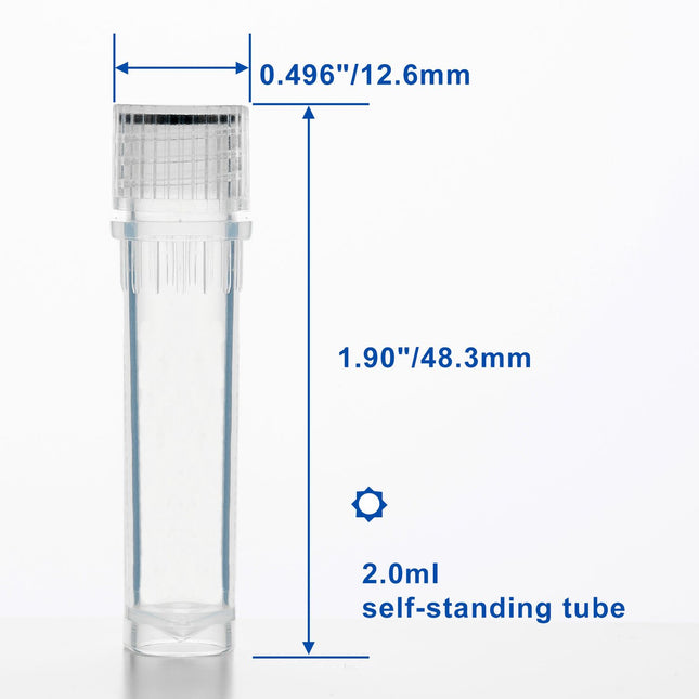 2.0 ml Screw Cap Centrifuge Tubes, Self-Standing, Clear (Sterile, 500 Count)