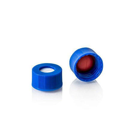 9-425, Blue Open Cap, Blue PTFE/white silicone septa, Pre-slit “-”, 100/unit