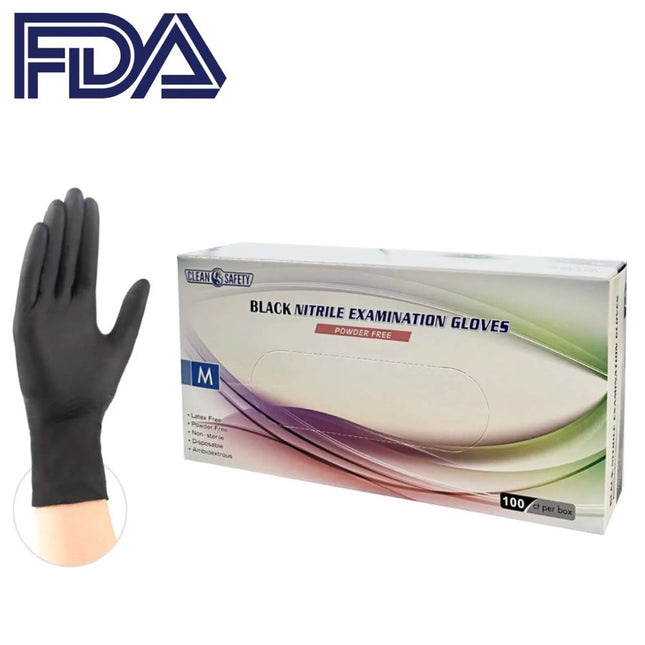 Black Nitrile Exam Gloves, Powder-Free, 5mil (10 Boxes of 100 Count, 1000 Total)