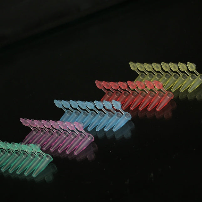 0.2ml PCR 8-Tube Strips, Attached Flat Cap, Color (120 Strips)