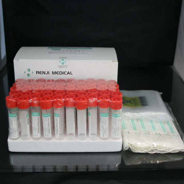 Renji Saline Transport Medium 2ml/10ml Collection Tube w/ Nasopharyngeal Swabs & Bags (50 Sets)