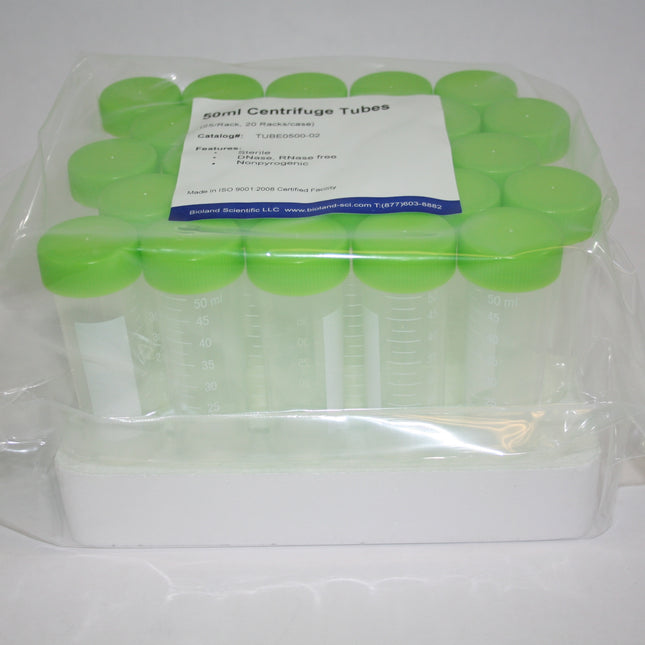 50 ml Conical Tubes, Sterile, w/ Rack (20 Racks of 25 Count, 500 Total)