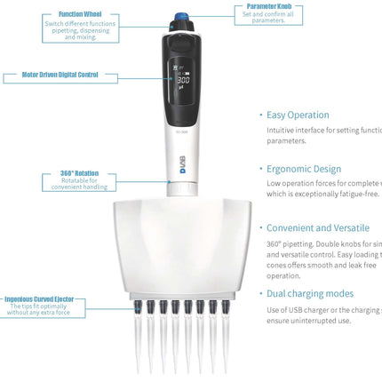 dPette+ Multi-functional 8-Channel Electronic Pipette (0.5-10ul)