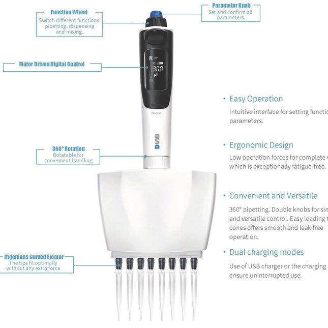 dPette+ Multi-functional 8-Channel Electronic Pipette (0.5-10ul)