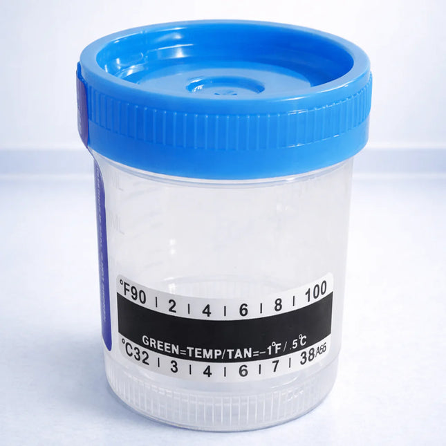 90ml Urine Cup with Temp Strip & Label, Sterile (400/cs)